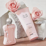 Delina Shower Gel by Parfums de Marly, captures a charmingly modern floral bouquet.